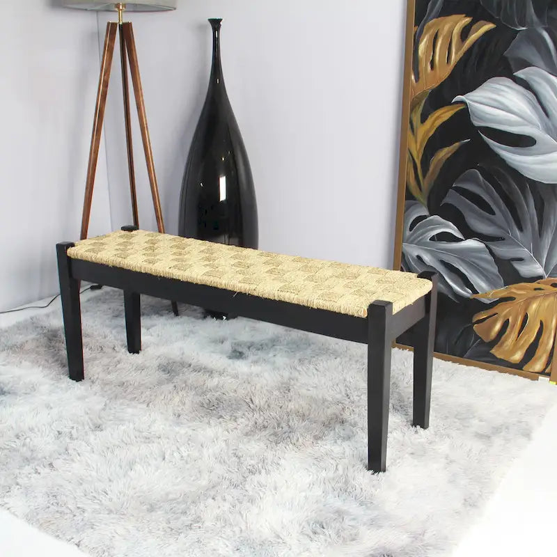 M4H Shambles Solid Wood Indoor Bench with Natural Seagrass 9