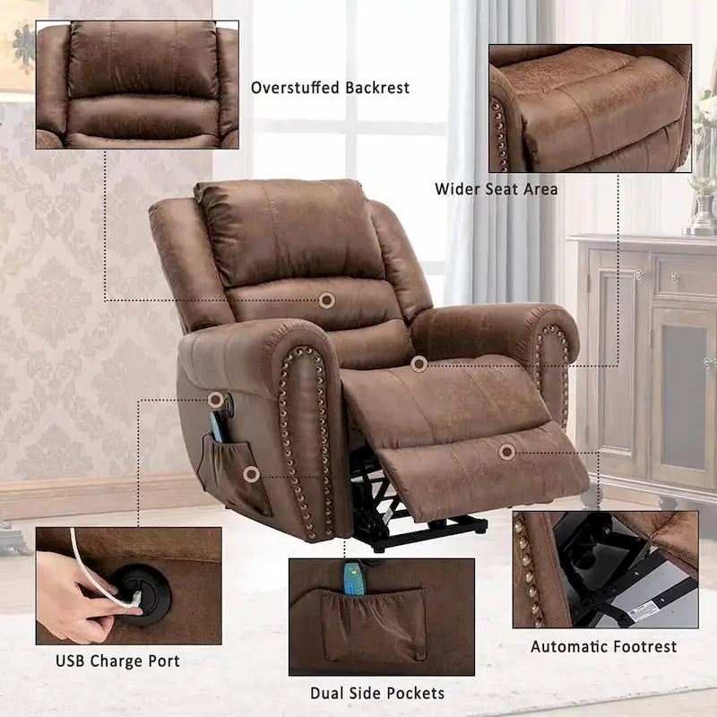 Comfortable Power Lift Recliner Chair with Breathable Fabric, Massage, Heat, and USB Charging Port 4