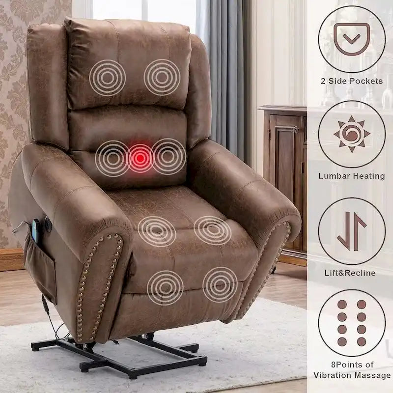 Comfortable Power Lift Recliner Chair with Breathable Fabric, Massage, Heat, and USB Charging Port 5