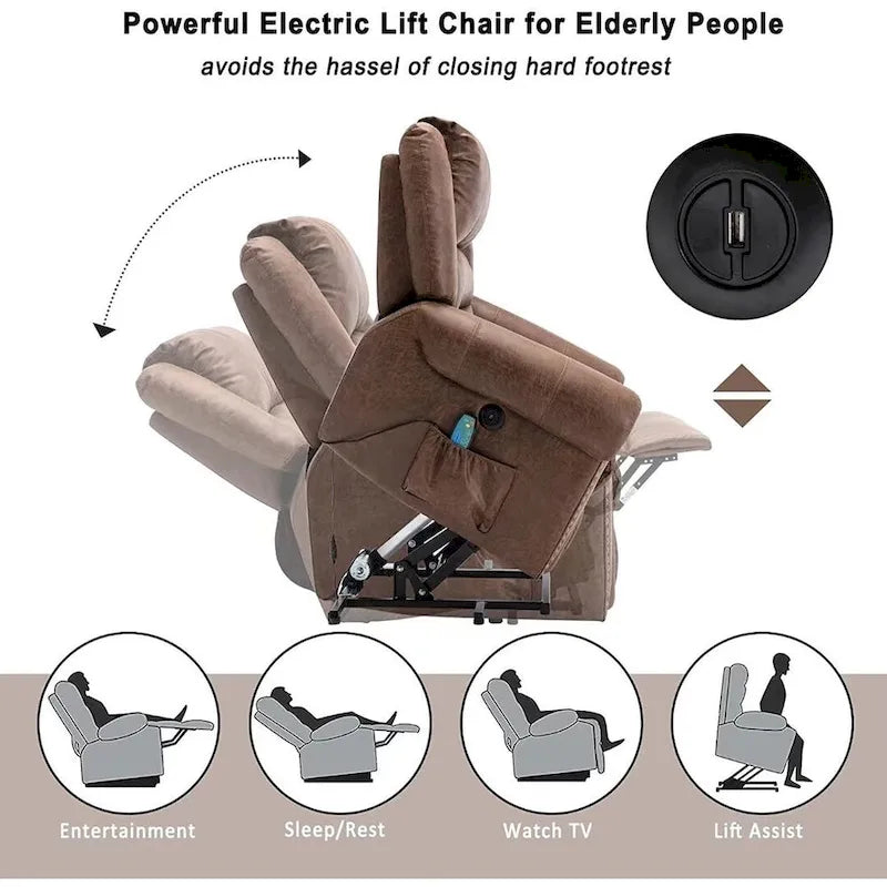 Comfortable Power Lift Recliner Chair with Breathable Fabric, Massage, Heat, and USB Charging Port 6