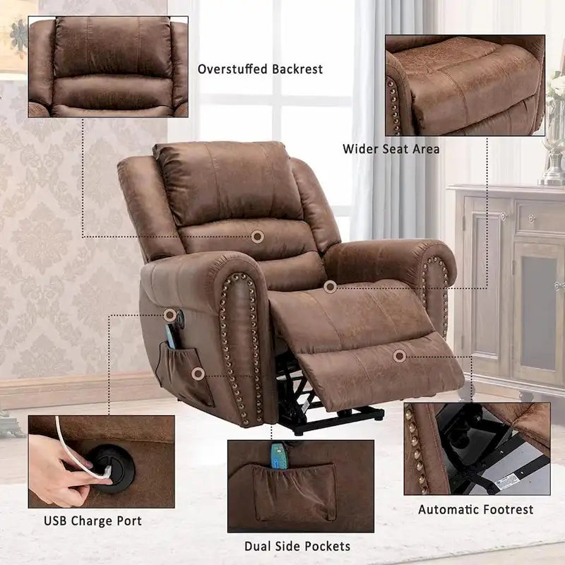 Comfortable Power Lift Recliner Chair with Breathable Fabric, Massage, Heat, and USB Charging Port 7