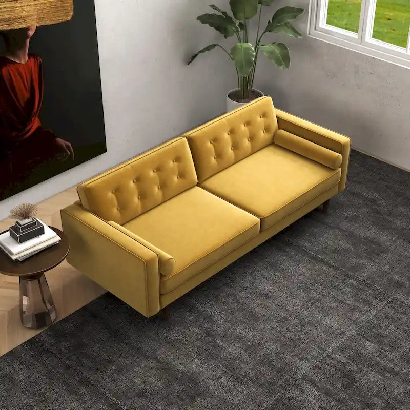 Clayton Velvet Couch in Mid-Century Modern Style - Gold Living Room Furniture 9