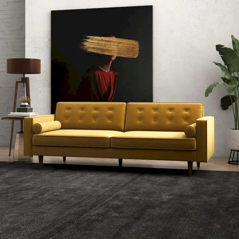 Clayton Velvet Couch in Mid-Century Modern Style - Gold Living Room Furniture 4