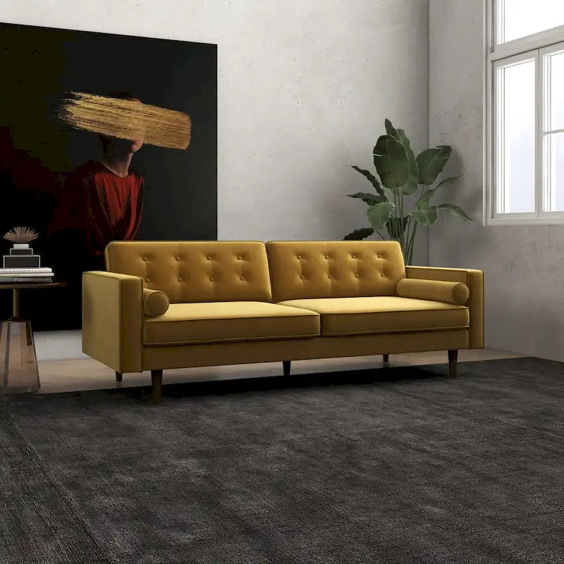 Clayton Velvet Couch in Mid-Century Modern Style - Gold Living Room Furniture 5