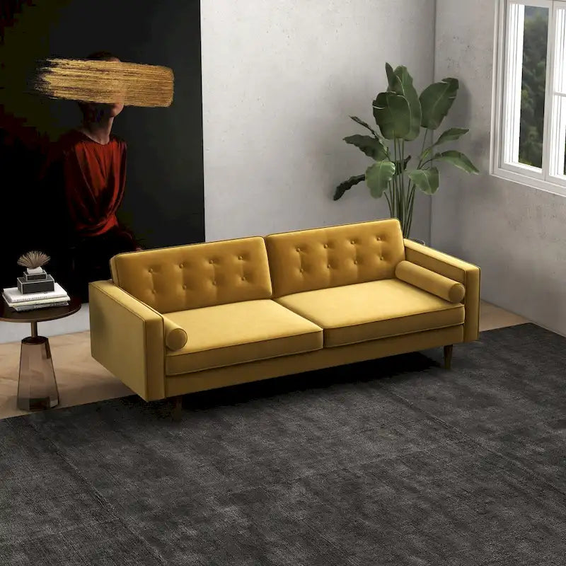 Clayton Velvet Couch in Mid-Century Modern Style - Gold Living Room Furniture 6