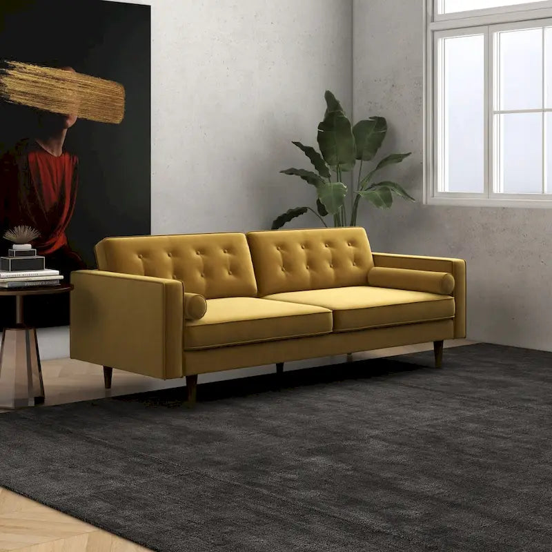 Clayton Velvet Couch in Mid-Century Modern Style - Gold Living Room Furniture 7