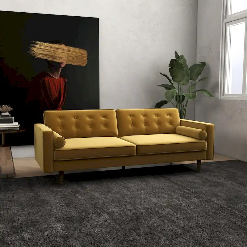 Clayton Velvet Couch in Mid-Century Modern Style - Gold Living Room Furniture 8