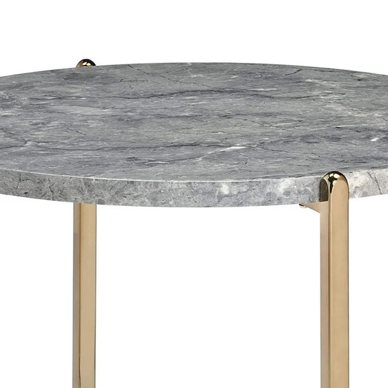 Gray and Gold End Table with Oval Marble Top and X-Shaped Base 3
