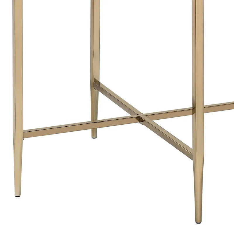 Gray and Gold End Table with Oval Marble Top and X-Shaped Base 4