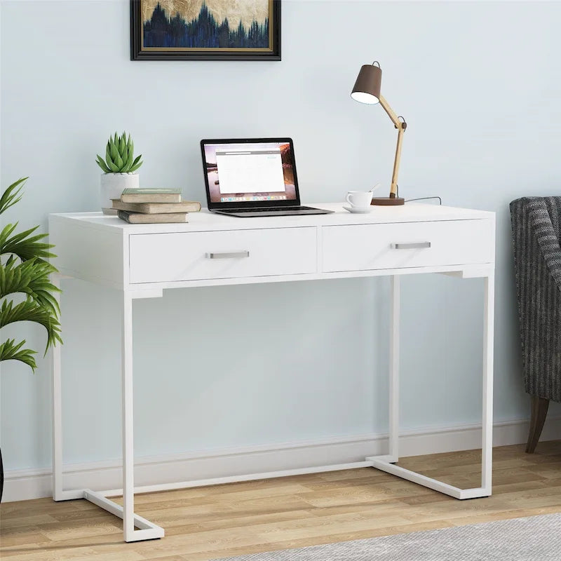 Modern Computer Desk with 2 Drawers - Stylish Study Writing Table with Storage for Home Office 29