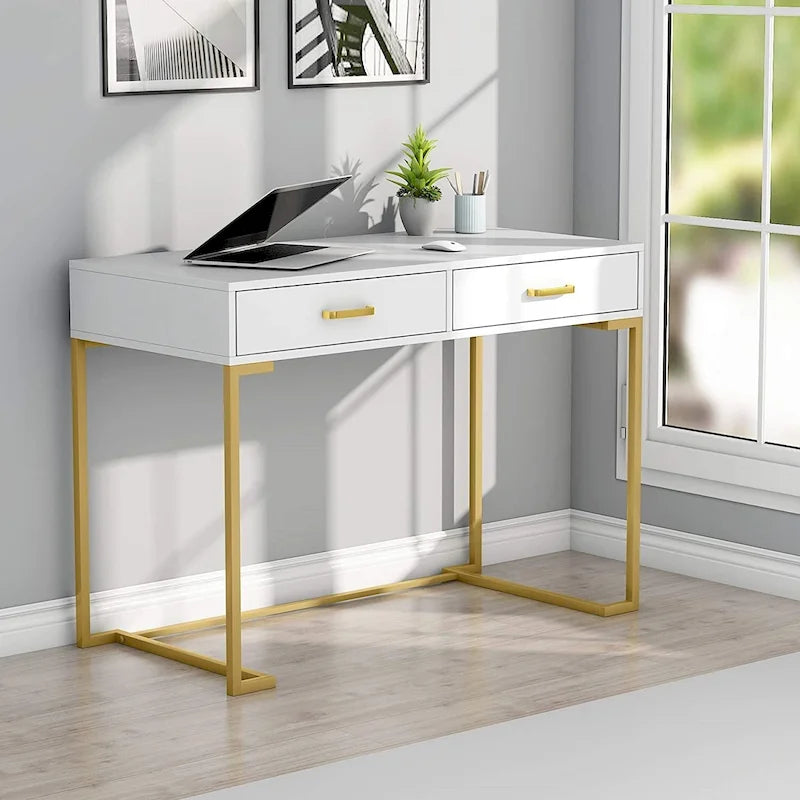 Modern Computer Desk with 2 Drawers - Stylish Study Writing Table with Storage for Home Office 30