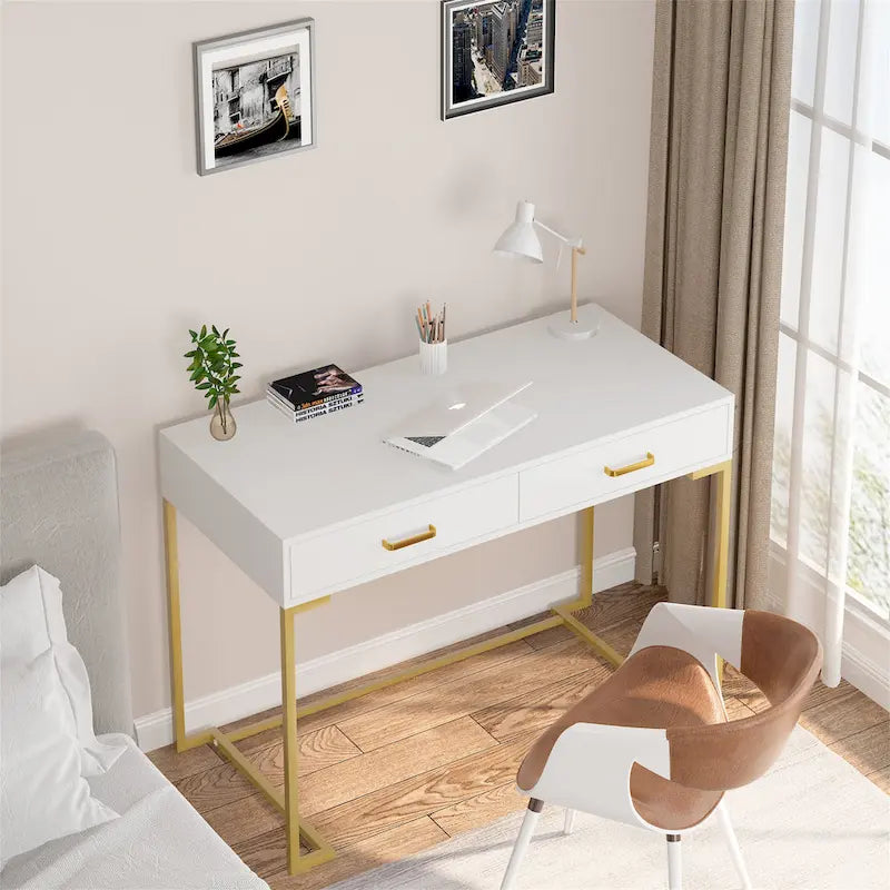 Modern Computer Desk with 2 Drawers - Stylish Study Writing Table with Storage for Home Office 1