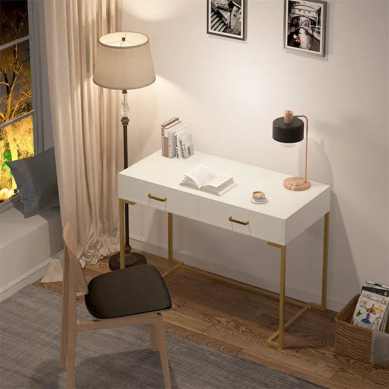 Modern Computer Desk with 2 Drawers - Stylish Study Writing Table with Storage for Home Office 2