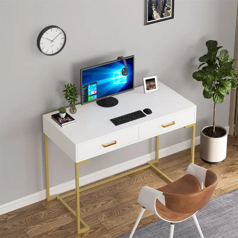 Modern Computer Desk with 2 Drawers - Stylish Study Writing Table with Storage for Home Office 3