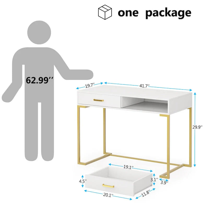 Modern Computer Desk with 2 Drawers - Stylish Study Writing Table with Storage for Home Office 4