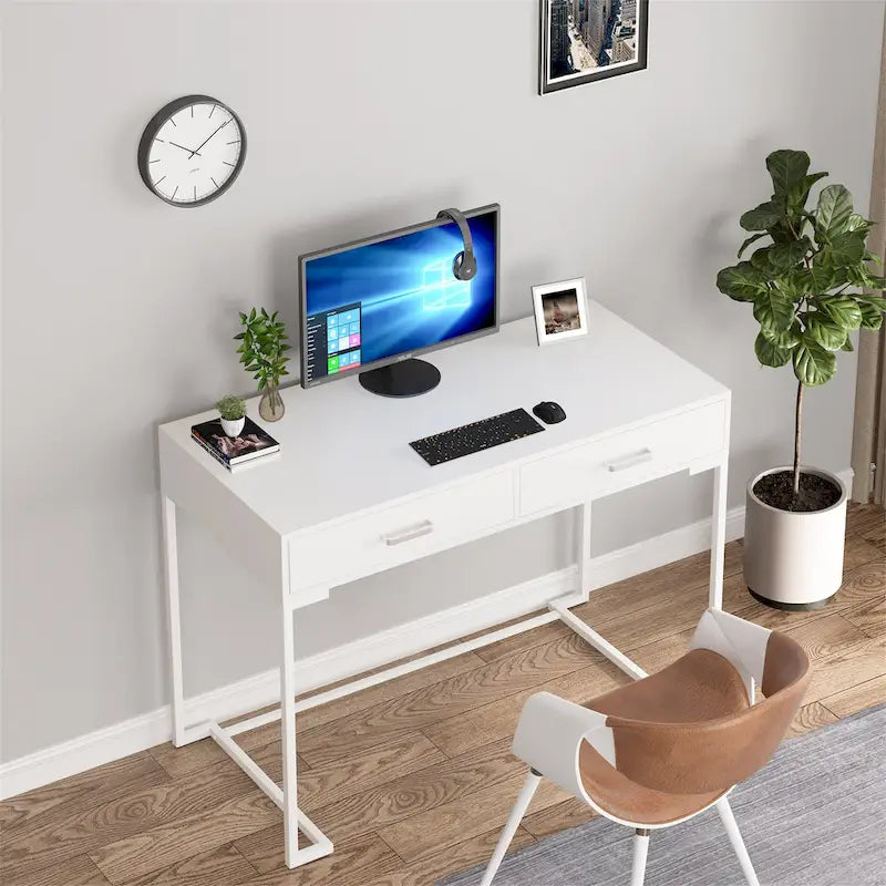 Modern Computer Desk with 2 Drawers - Stylish Study Writing Table with Storage for Home Office 5