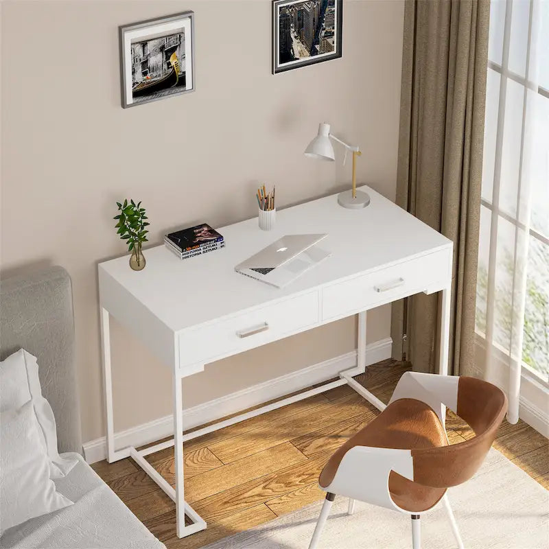 Modern Computer Desk with 2 Drawers - Stylish Study Writing Table with Storage for Home Office 6