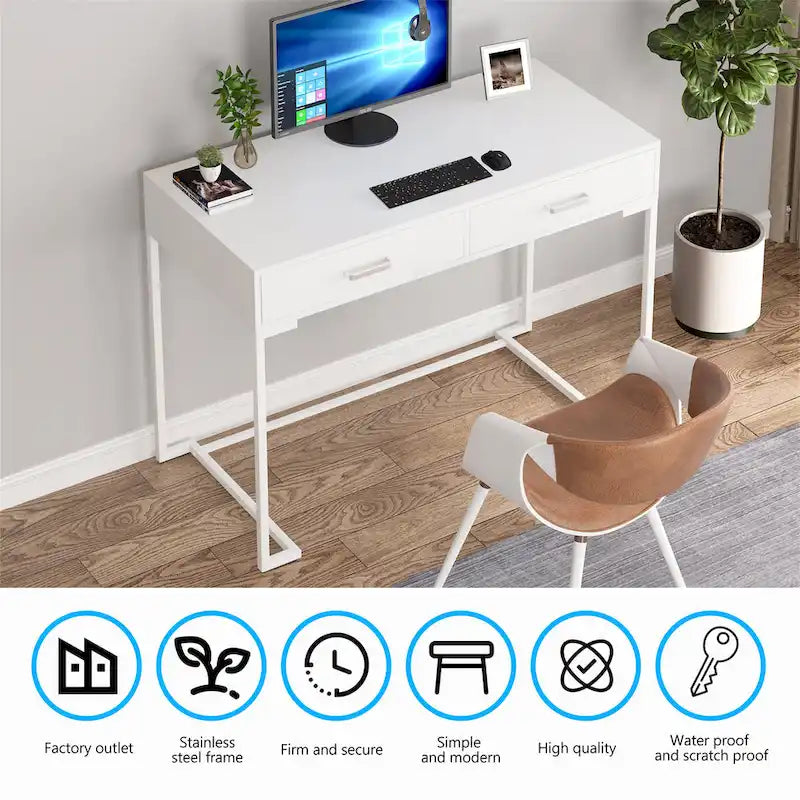 Modern Computer Desk with 2 Drawers - Stylish Study Writing Table with Storage for Home Office 9