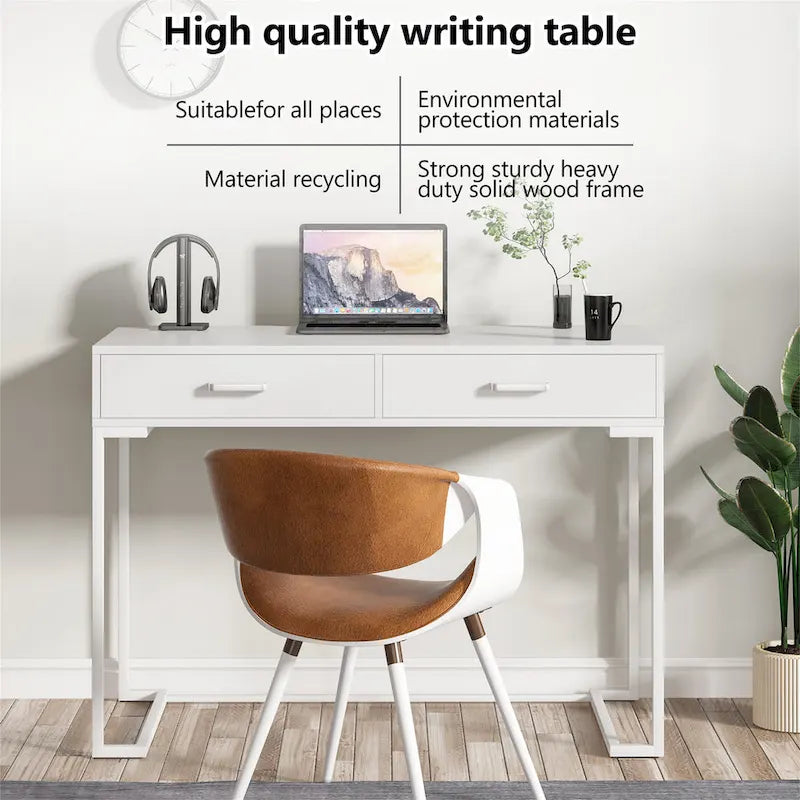 Modern Computer Desk with 2 Drawers - Stylish Study Writing Table with Storage for Home Office 11