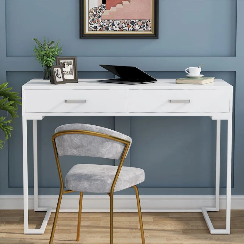 Modern Computer Desk with 2 Drawers - Stylish Study Writing Table with Storage for Home Office 13