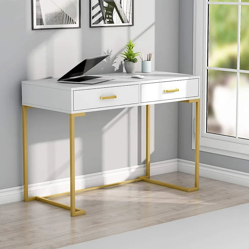 Modern Computer Desk with 2 Drawers - Stylish Study Writing Table with Storage for Home Office 15