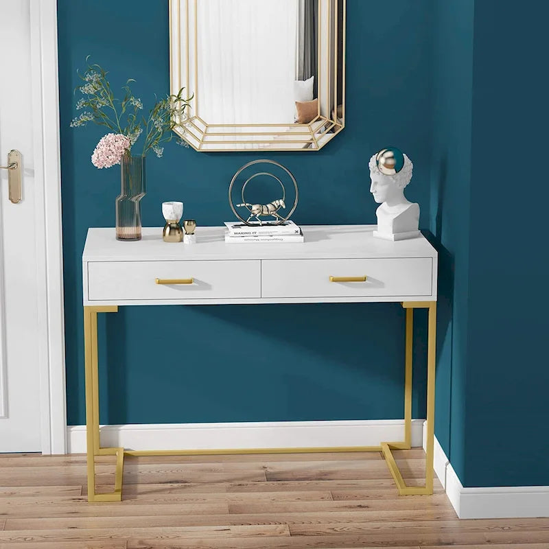 Modern Computer Desk with 2 Drawers - Stylish Study Writing Table with Storage for Home Office 16