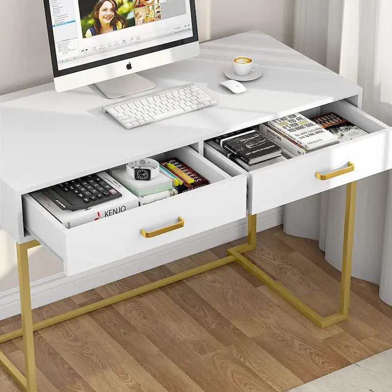 Modern Computer Desk with 2 Drawers - Stylish Study Writing Table with Storage for Home Office 17