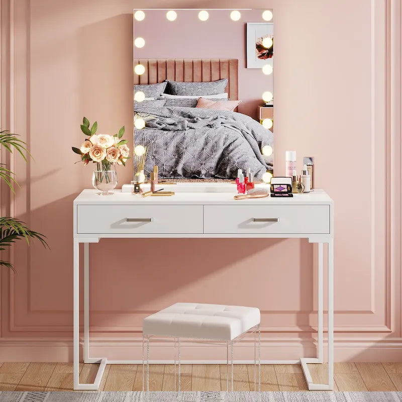 Modern Computer Desk with 2 Drawers - Stylish Study Writing Table with Storage for Home Office 19