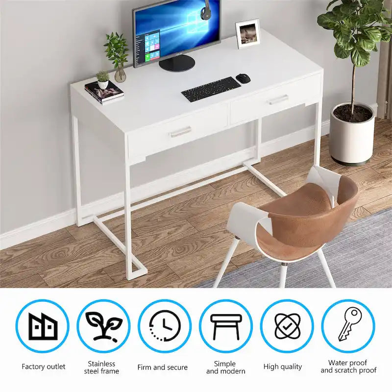 Modern Computer Desk with 2 Drawers - Stylish Study Writing Table with Storage for Home Office 22