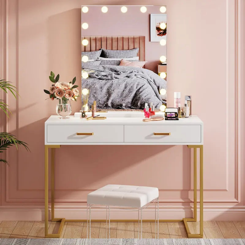 Modern Computer Desk with 2 Drawers - Stylish Study Writing Table with Storage for Home Office 26