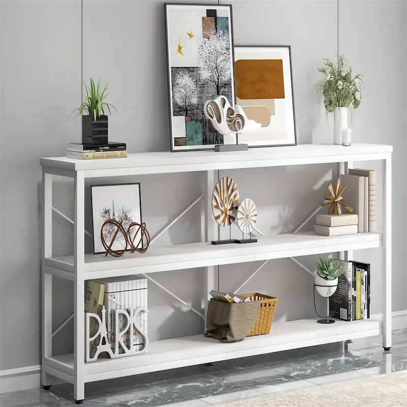 Extended Console Sofa Table with Metal Frame for Entryway - 3-Tier TV Stand 24