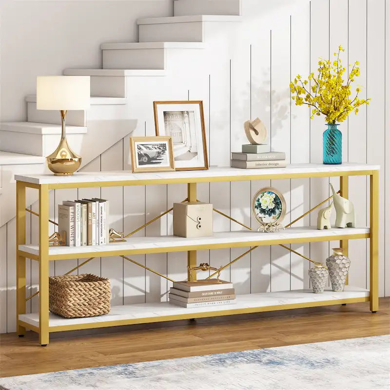 Extended Console Sofa Table with Metal Frame for Entryway - 3-Tier TV Stand 25