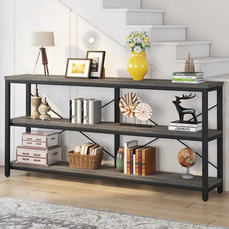 Extended Console Sofa Table with Metal Frame for Entryway - 3-Tier TV Stand 27