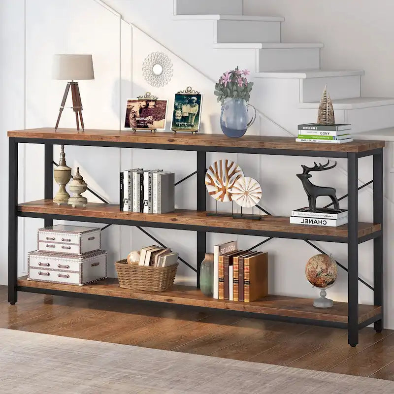 Extended Console Sofa Table with Metal Frame for Entryway - 3-Tier TV Stand 1
