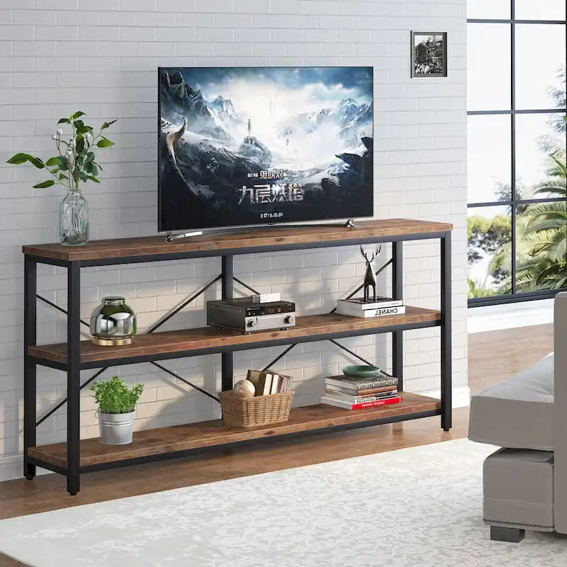 Extended Console Sofa Table with Metal Frame for Entryway - 3-Tier TV Stand 2