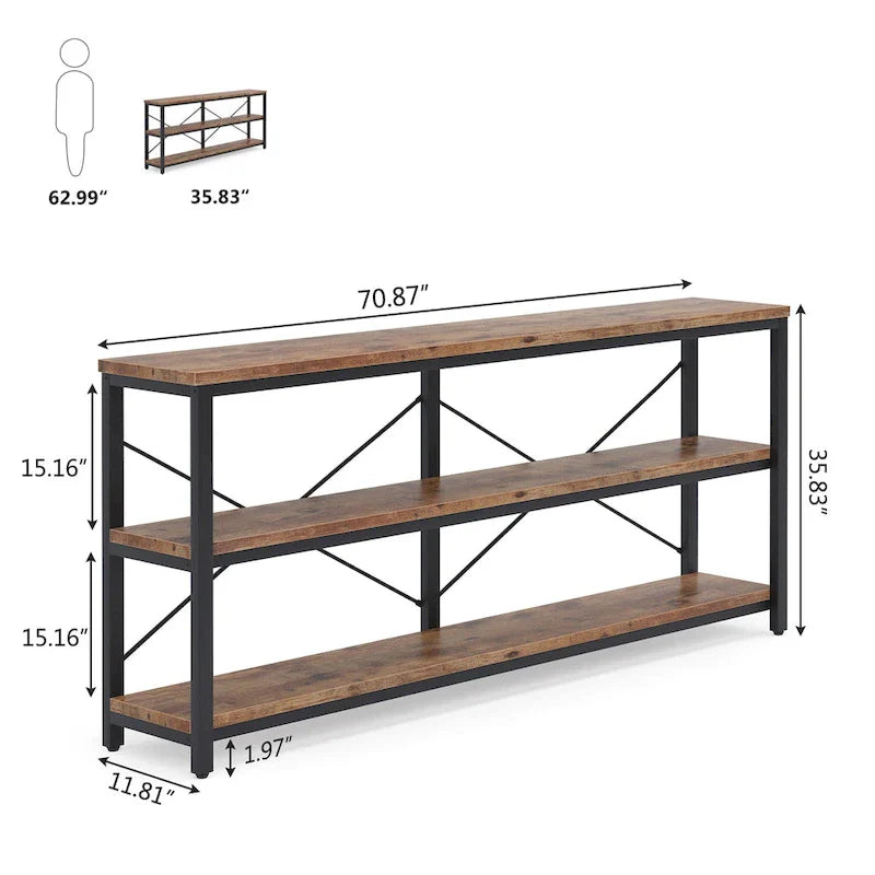 Extended Console Sofa Table with Metal Frame for Entryway - 3-Tier TV Stand 3