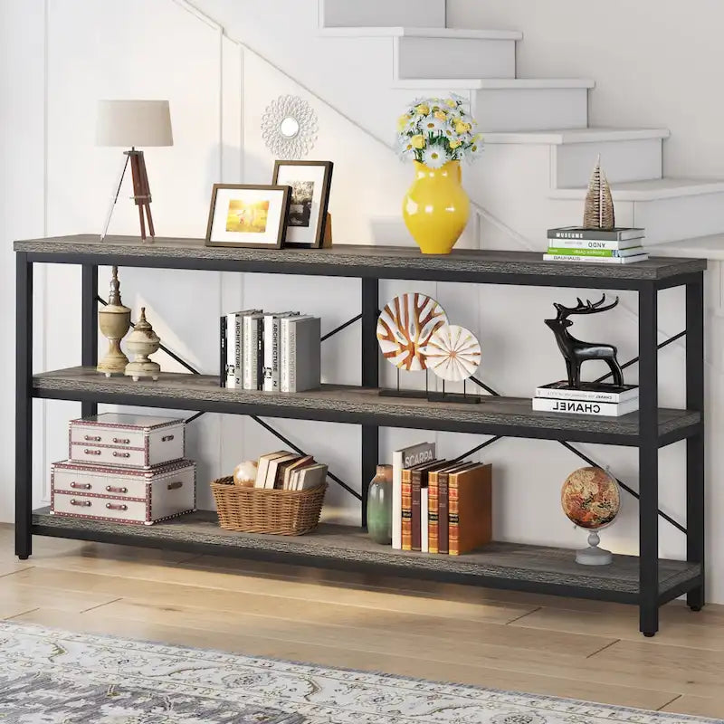 Extended Console Sofa Table with Metal Frame for Entryway - 3-Tier TV Stand 5