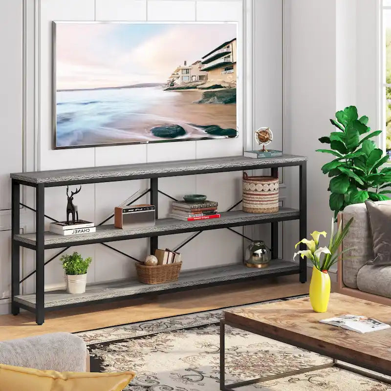 Extended Console Sofa Table with Metal Frame for Entryway - 3-Tier TV Stand 6