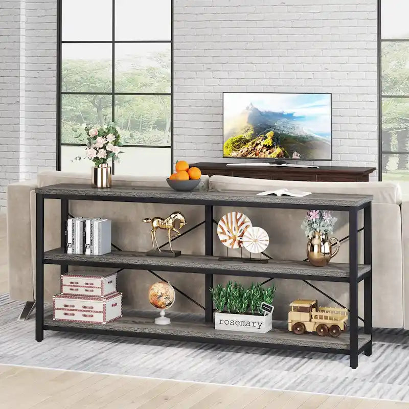 Extended Console Sofa Table with Metal Frame for Entryway - 3-Tier TV Stand 7