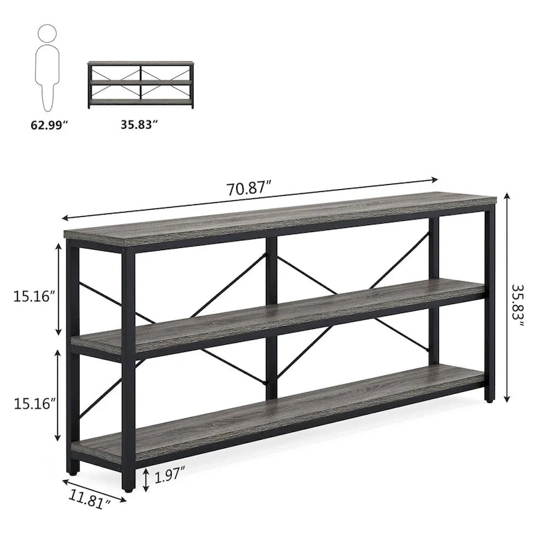 Extended Console Sofa Table with Metal Frame for Entryway - 3-Tier TV Stand 8