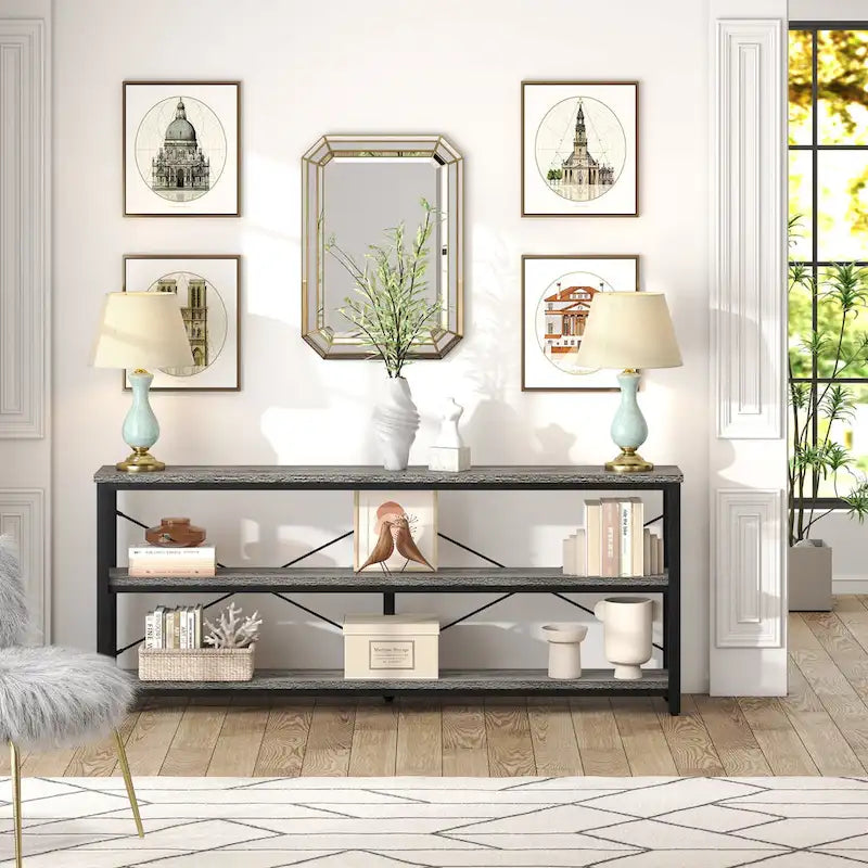 Extended Console Sofa Table with Metal Frame for Entryway - 3-Tier TV Stand 9