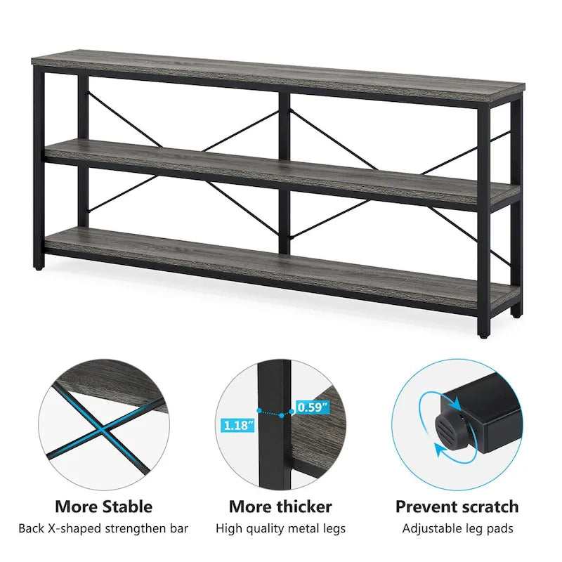 Extended Console Sofa Table with Metal Frame for Entryway - 3-Tier TV Stand 10