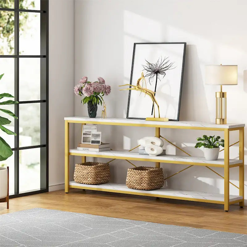 Extended Console Sofa Table with Metal Frame for Entryway - 3-Tier TV Stand 12