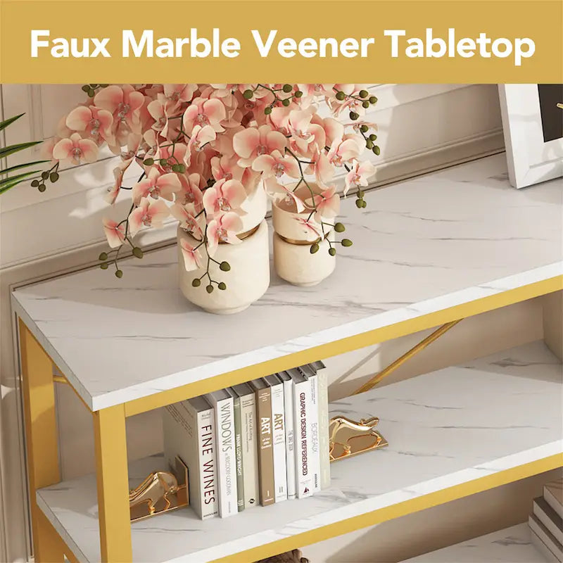 Extended Console Sofa Table with Metal Frame for Entryway - 3-Tier TV Stand 14