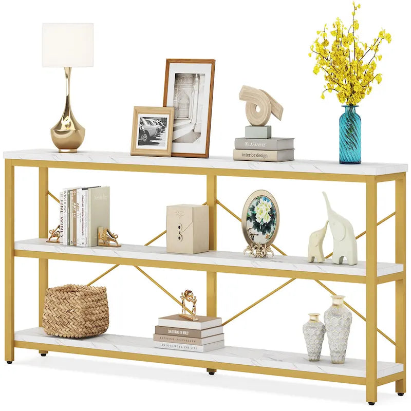 Extended Console Sofa Table with Metal Frame for Entryway - 3-Tier TV Stand 16