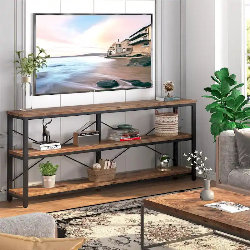 Extended Console Sofa Table with Metal Frame for Entryway - 3-Tier TV Stand 17