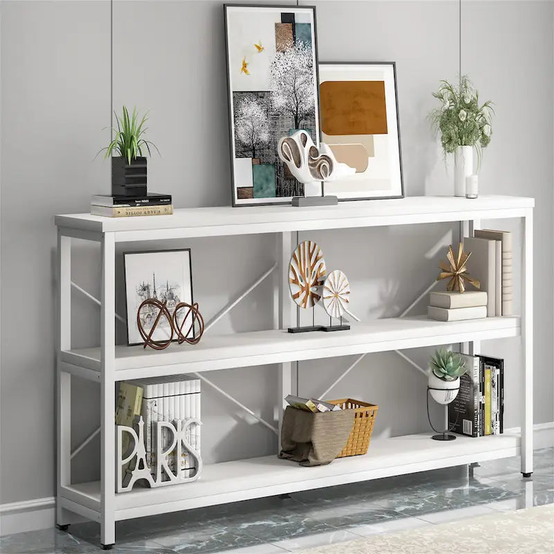 Extended Console Sofa Table with Metal Frame for Entryway - 3-Tier TV Stand 18