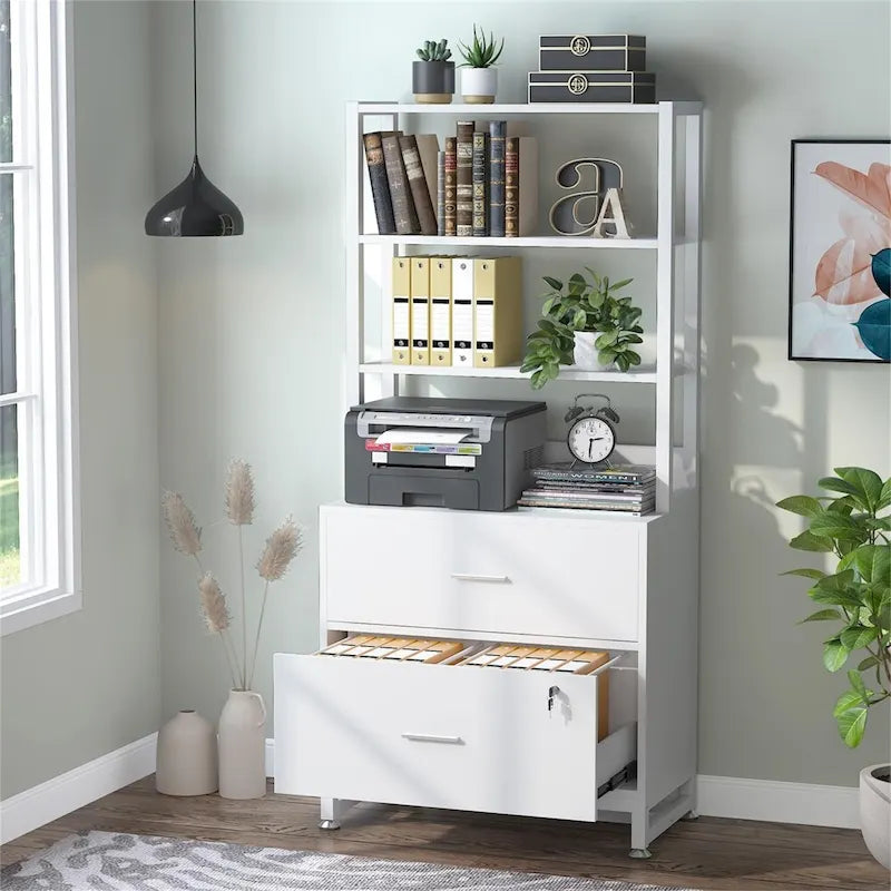 4-Tier Tall File Cabinet in Brown/Black with Lock - Versatile Shelf Unit for Storage and Organization 15