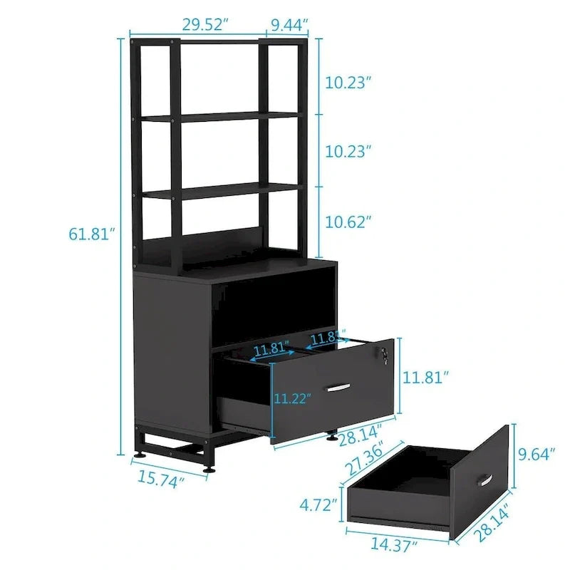 4-Tier Tall File Cabinet in Brown/Black with Lock - Versatile Shelf Unit for Storage and Organization 2