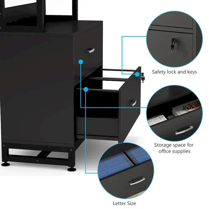 4-Tier Tall File Cabinet in Brown/Black with Lock - Versatile Shelf Unit for Storage and Organization 3